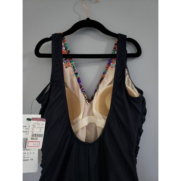 NEW Vintage Gabar Swimwear Womens 1 PC Swimsuit Size 10 Solid Black Retro 80s - Picture 9 of 11